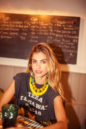 Sisters Department,Sleeveless fitted top | Faded black w/ "pizza takeaway" print [2]