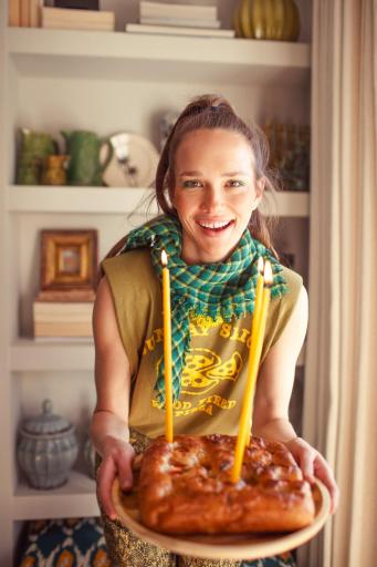 Sisters Department,Sleeveless t-shirt w/ shoulder pads | Olive geen w/ "sunday slice" print [2]