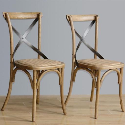 Juego de 2 sillas de madera con respaldo en cruz color natural Bolero GG656 [4]