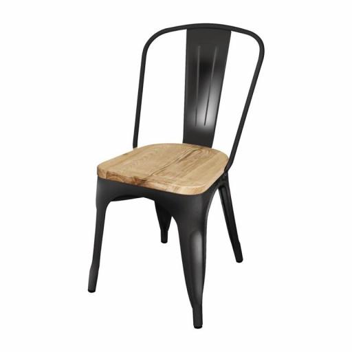 Juego de 4 sillas de acero negro con asiento de madera de fresno Bolero Bistro GG707 [1]