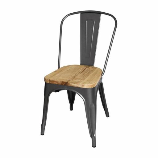 Juego de 4 sillas de acero gris con asiento de madera de fresno (paquete de 4) Bolero [1]