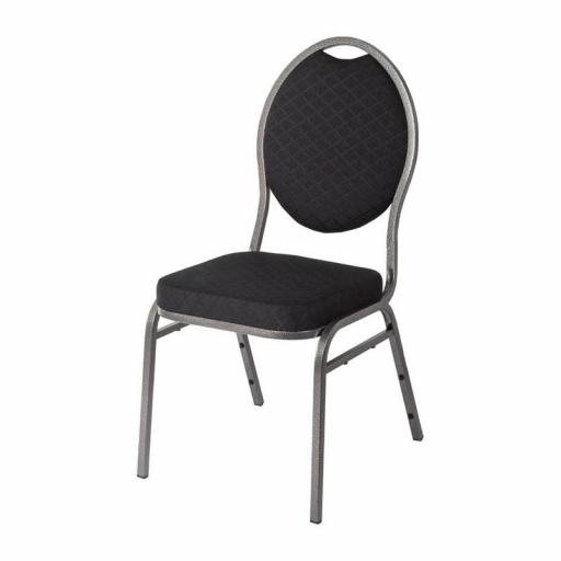 Juego de 4 sillas de banquete chasis de acero con respaldo ovalado y tela negra lisa Bolero CE142 [1]