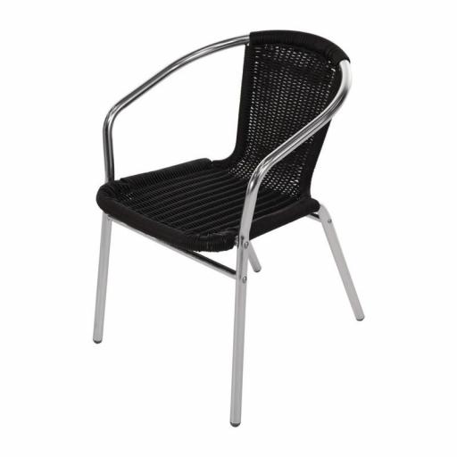 Juego de 4 sillas de terraza negras de aluminio y polietileno imitación mimbre apilables Bolero U507 [0]