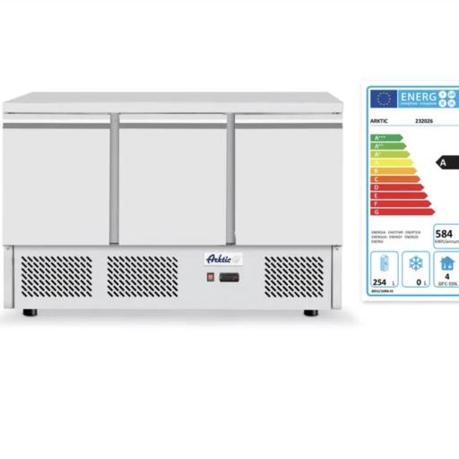 Mesa fría de preparación 3 puertas con vitrina fría Arktic Hendi [2]
