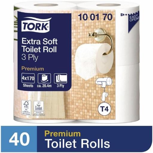 Pack de 40 rollos de papel higiénico extra suave 3 capas Premium Tork DB467