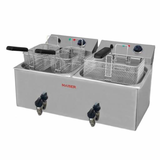 Freidora eléctrica de 10+10 litros con 4 cestas y grifo Maiser F12/103GX2 [1]