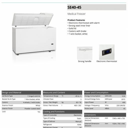 Arcón congelador especial laboratorios temperatura hasta -45ºC Modelo SE40-45-P [1]