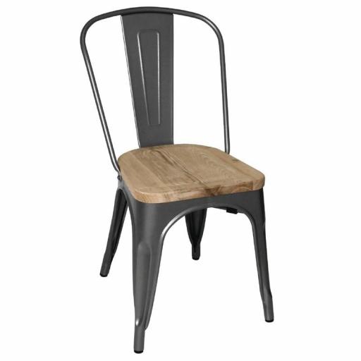 Juego de 4 sillas de acero gris con asiento de madera de fresno (paquete de 4) Bolero [0]