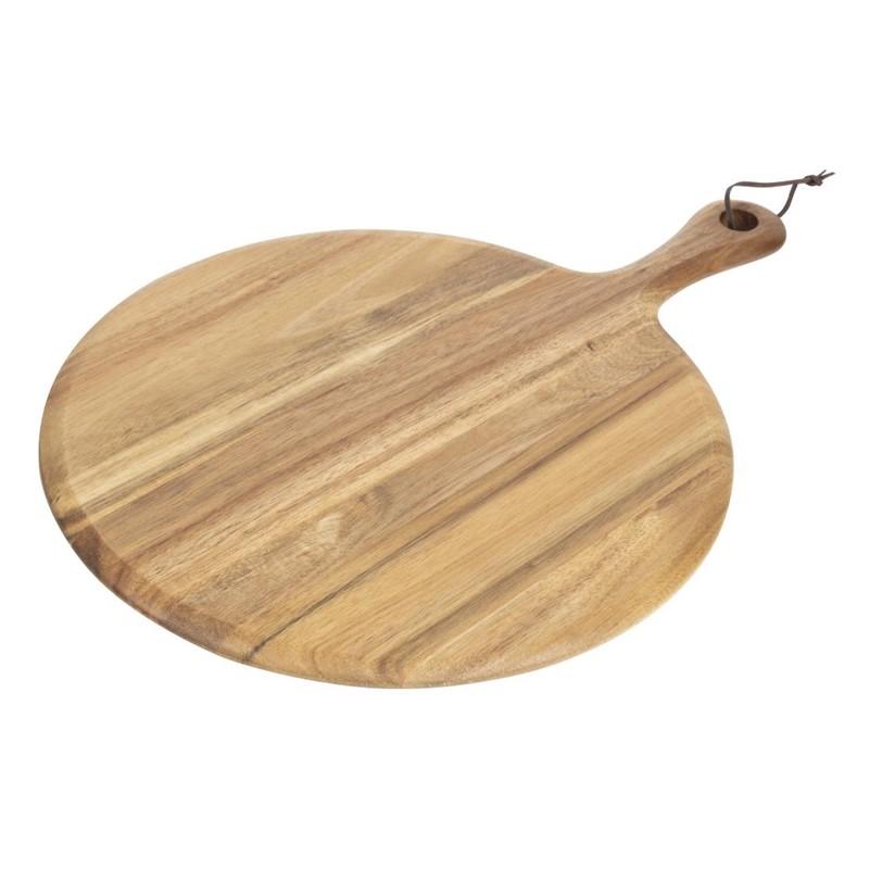 Tabla de cortar redonda de madera de acacia con mango