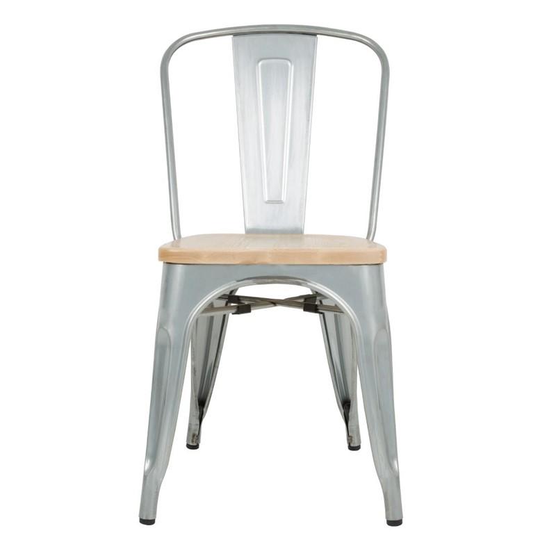 Juego de 4 sillas de acero gris inox con asiento de madera de fresno (paquete de 4) Bolero GM642