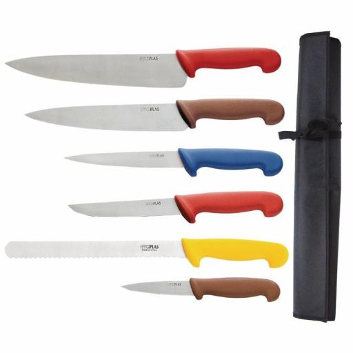 Juego de 6 cuchillos codificados por colores con manta incluida Hygiplas S088