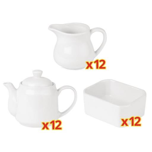 Combo para servir el té: Tetera, Lechera y soporte para sobres Athena Hotelware S709 (Pack de 12) [0]