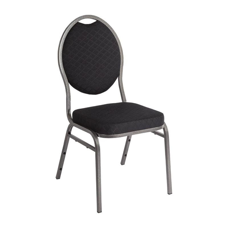 Juego de 4 sillas de banquete chasis de acero con respaldo ovalado y tela negra lisa Bolero CE142