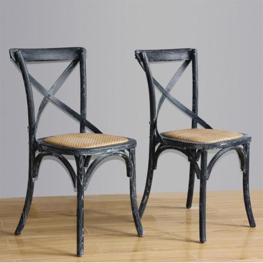 Juego de 2 sillas de madera con respaldo en cruz color negro lavado antiguo Bolero GG654 [2]
