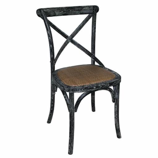 Juego de 2 sillas de madera con respaldo en cruz color negro lavado antiguo Bolero GG654 [0]