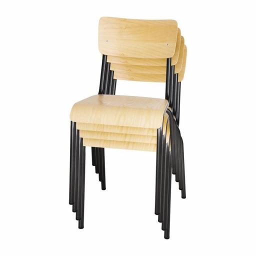 Juego de 4 sillas de bar de acero lacado gris oscuro y madera de fresno Bolero FB942 [4]