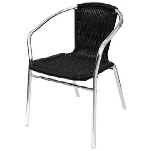 Juego de 4 sillas de terraza negras de aluminio y polietileno imitación mimbre apilables Bolero U507