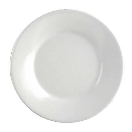 Juego de 6 platos llanos de borde ancho blancos de melamina Kristallon Olympia