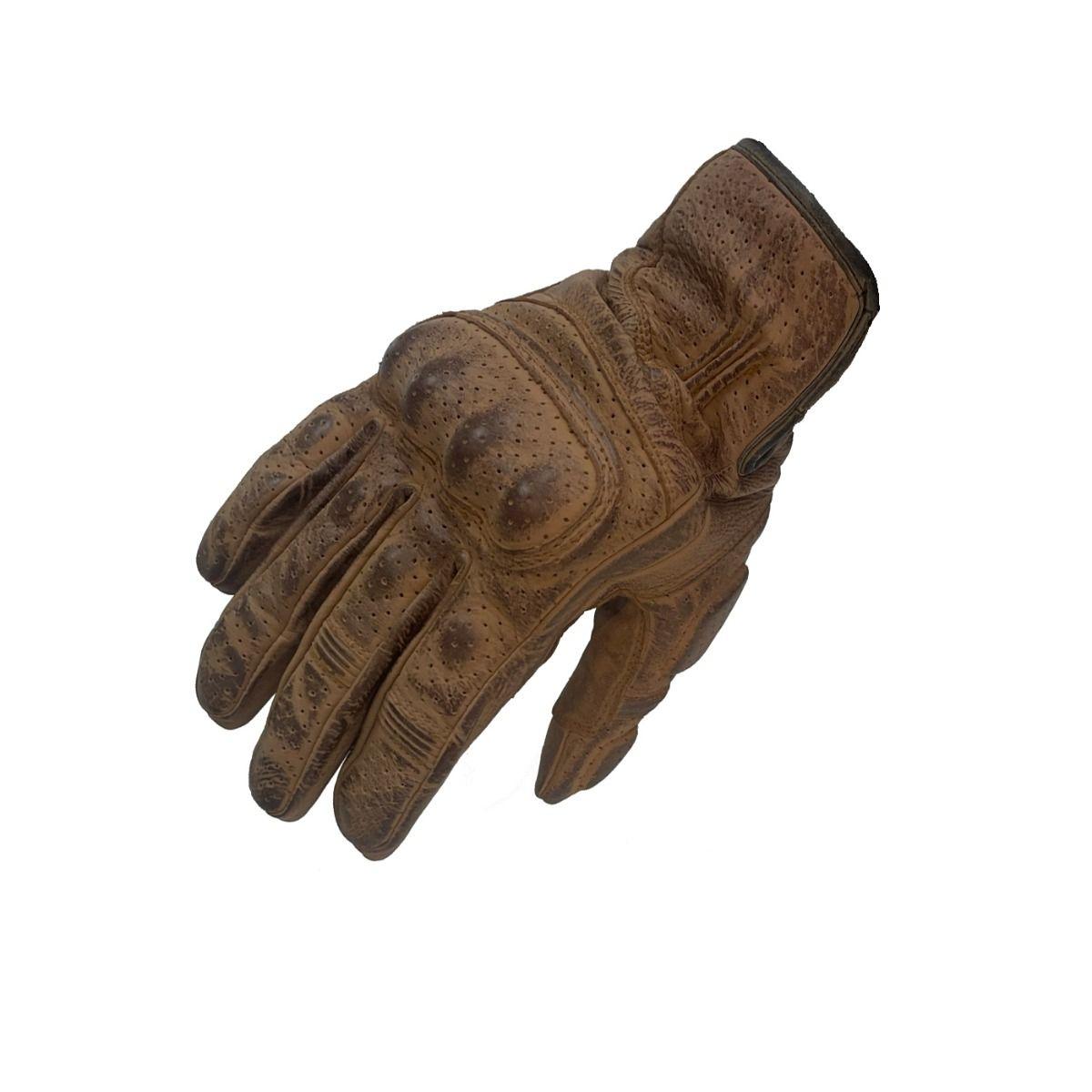 Guantes Moto Vintage Invictus El Canalla Marrón Desgastado | Piel Perforada