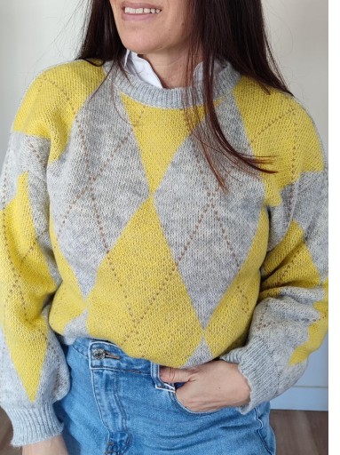 Jersey Rombos  Gris Amarillo