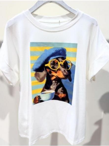Camiseta Perro Rayas  Blanca 