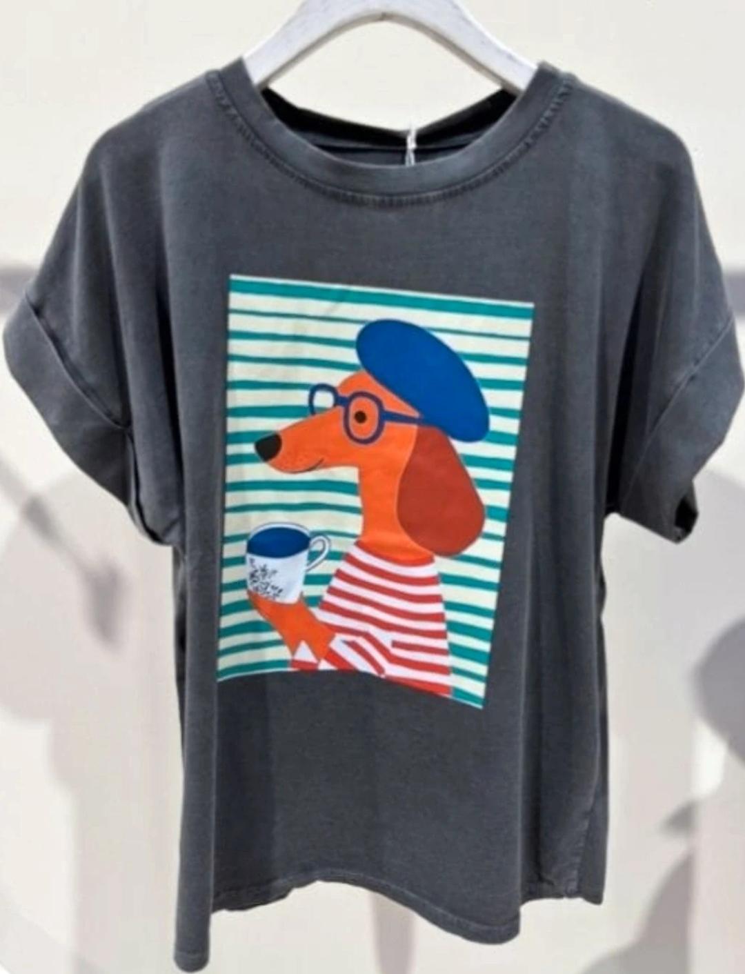 Camiseta Perro Rayas Gris