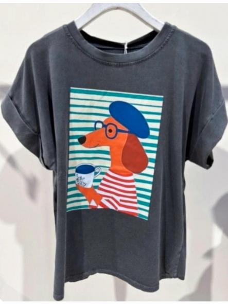 Camiseta Perro Rayas Gris 