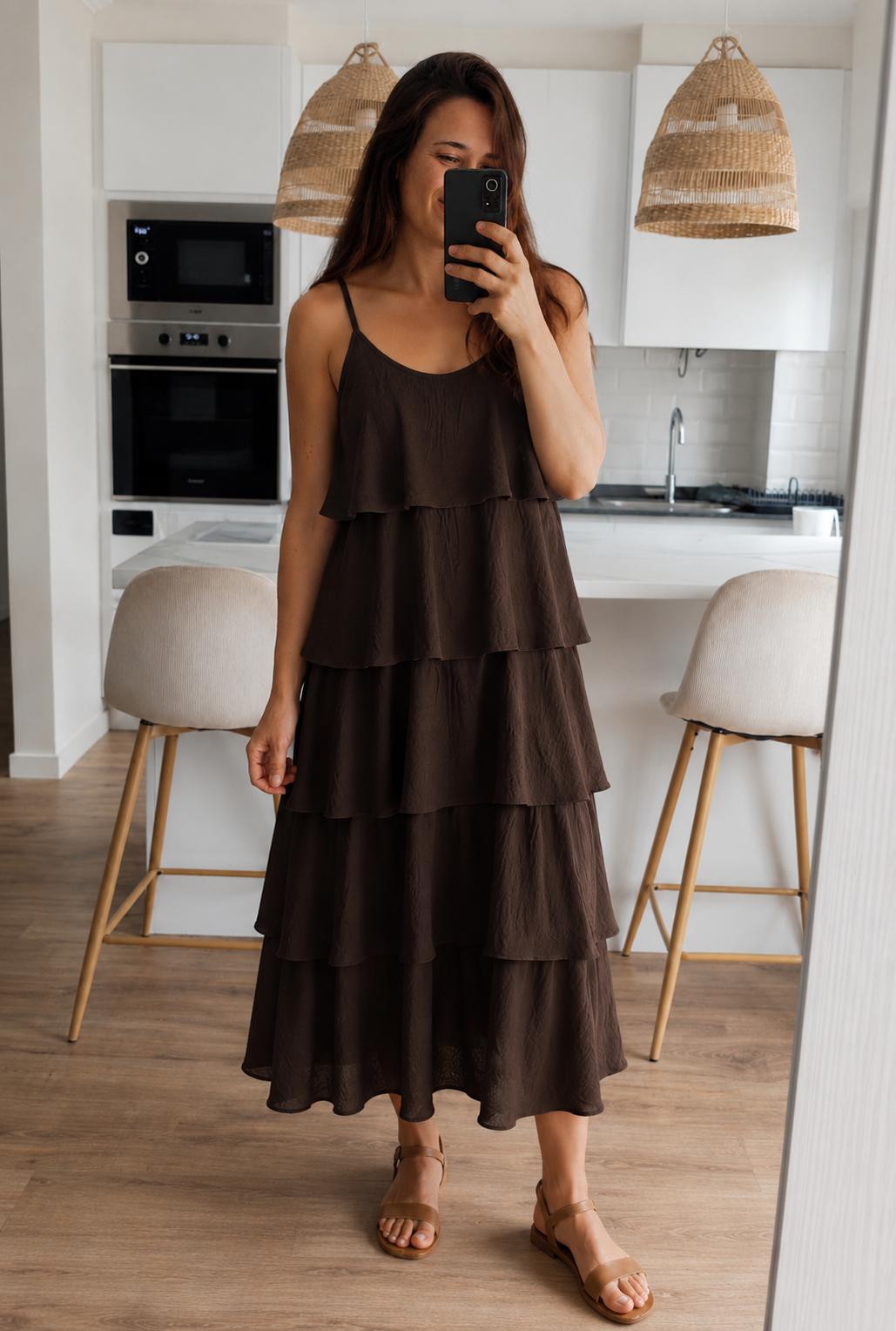 Vestido Volantes Marrón