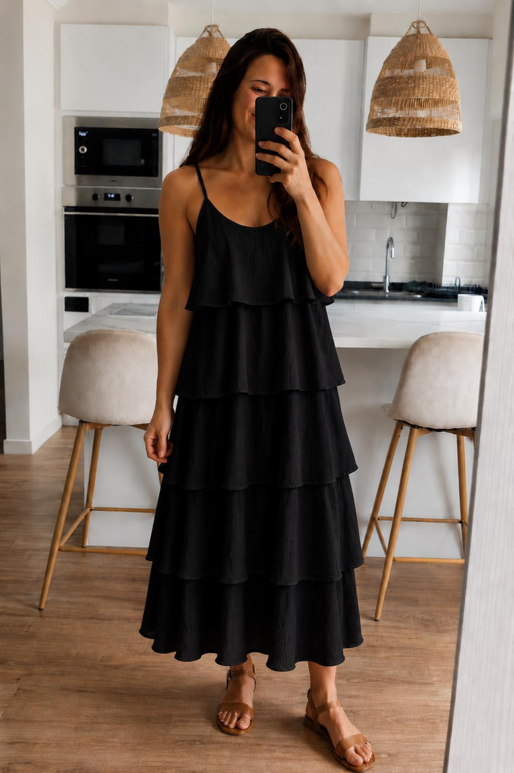 Vestido Volantes Negro
