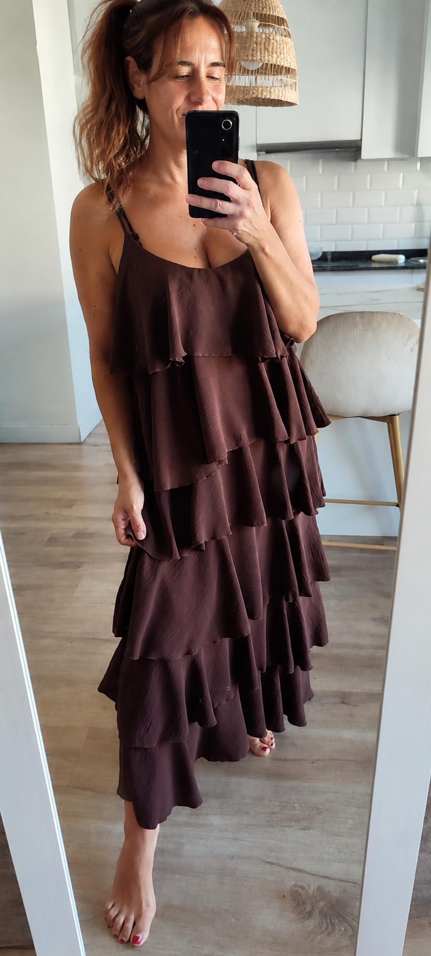 Vestido Volantes Marrón