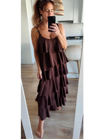 Vestido Volantes Marrón