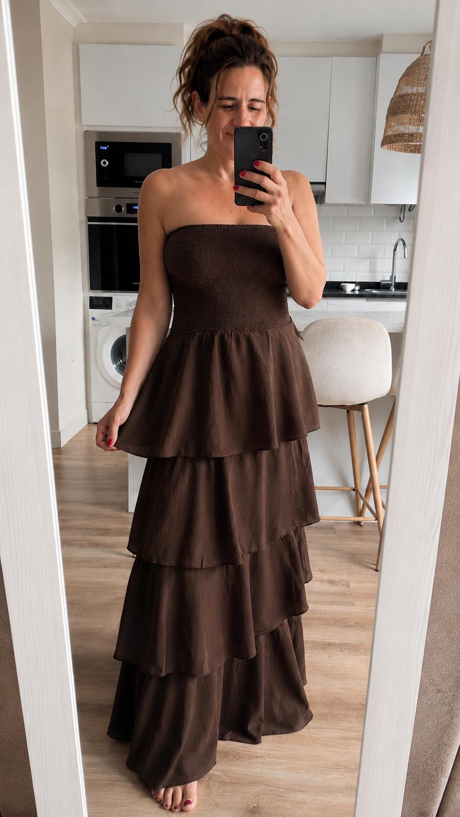 Vestido Volantes Marrón