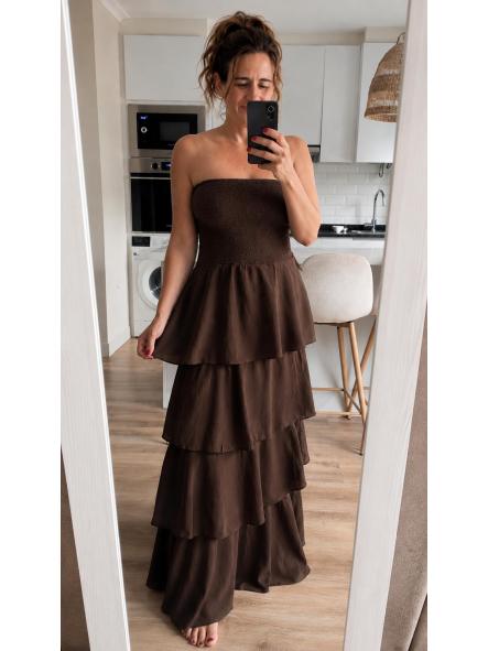 Vestido Volantes Marrón