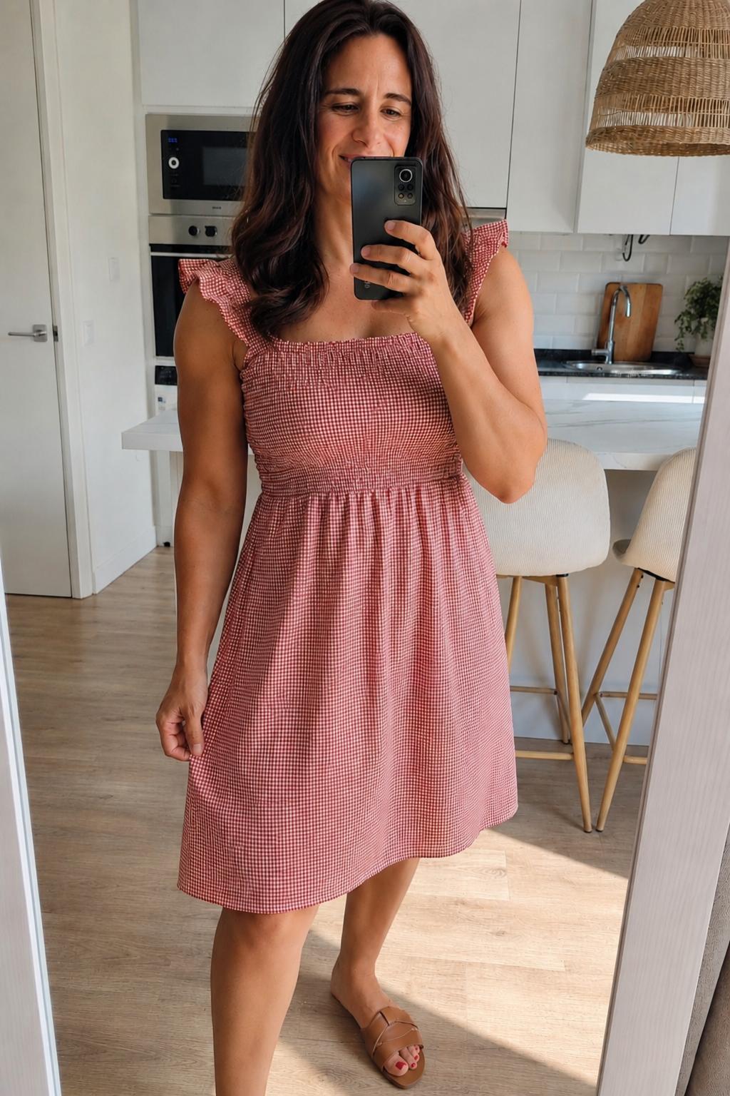 Vestido Vichy Marrón Rojizo