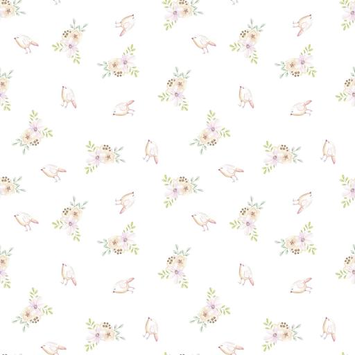 PEQUEÑAS FLORES Y PAJARITOS BLANCO ( EN 10 TEJIDOS DISTINTOS )