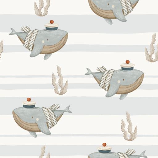 BALLENAS CON RAYAS MARINAS SERIE NAVI ( EN 10 TEJIDOS DISTINTOS )