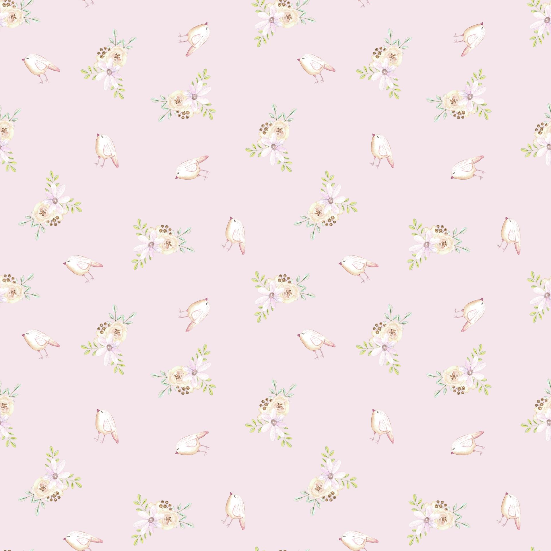 PEQUEÑAS FLORES Y PAJARITOS FONDO ROSA ( EN 10 TEJIDOS DISTINTOS )
