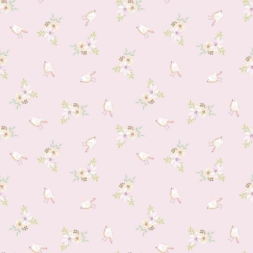 PEQUEÑAS FLORES Y PAJARITOS FONDO ROSA ( EN 10 TEJIDOS DISTINTOS )