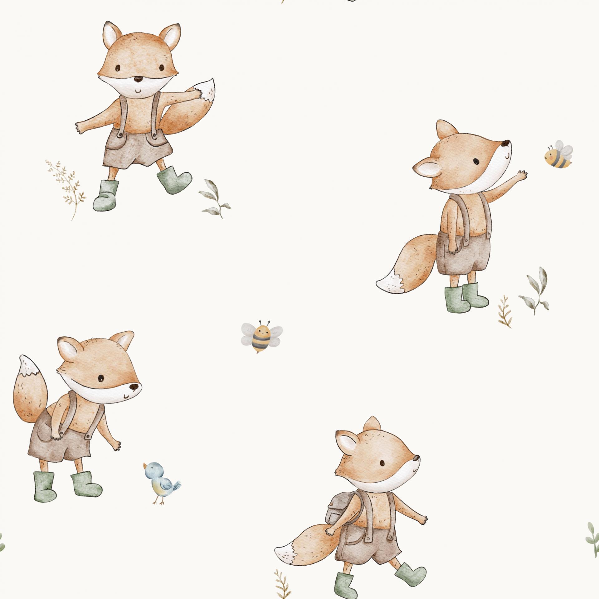 85X80 CM ALGODÓN PREMIUM ZORROS Y PAJARITO