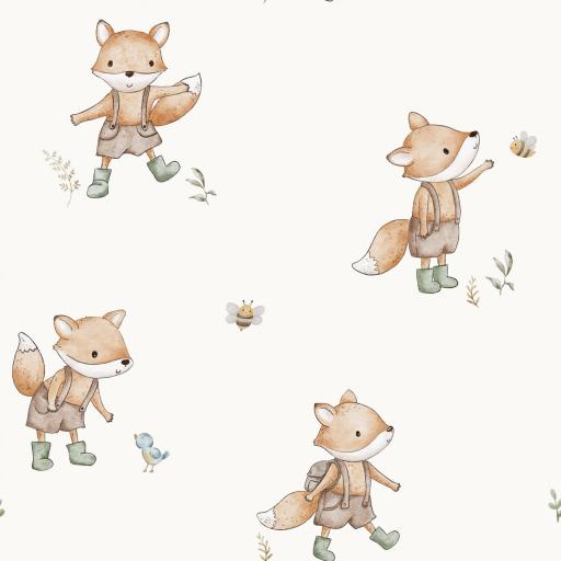 85X80 CM  ALGODÓN PREMIUM ZORROS Y PAJARITO