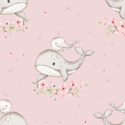 BALLENAS ROSA   ( diseño exclusivo ) ALGODÓN PREMIUM  130 GR 