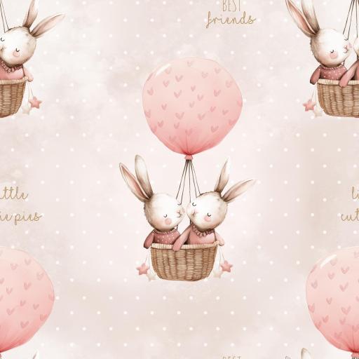 CONEJITOS EN GLOBO ROSA      ( EN 10 TEJIDOS DISTINTOS )