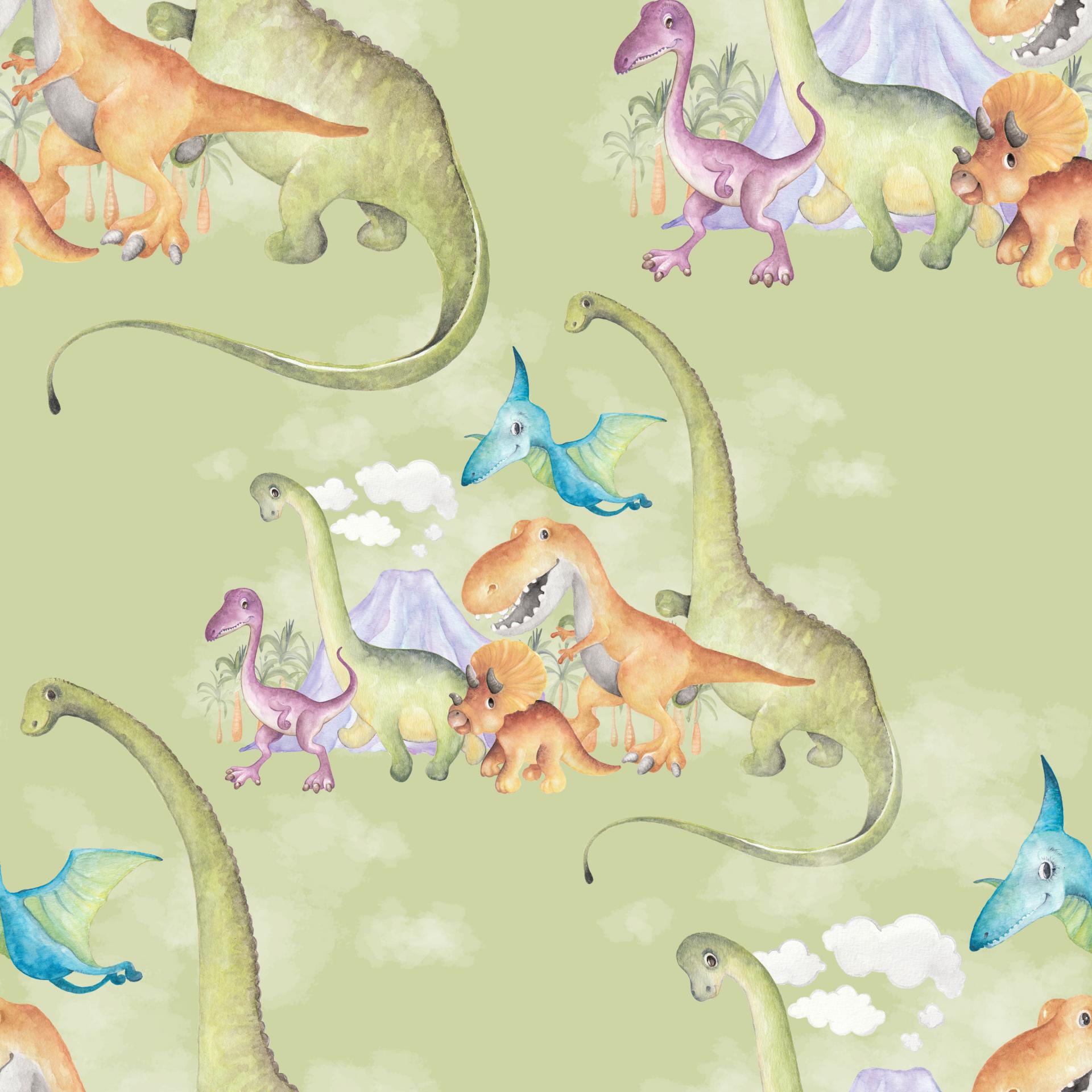 DINOSAURIOS INFANTILES VERDE ( EN 10 TEJIDOS DISTINTOS )