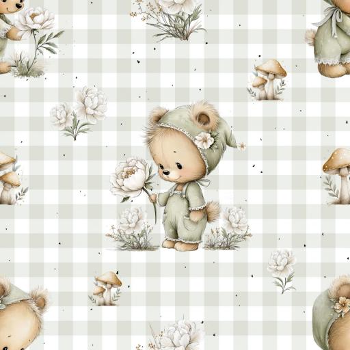 OSITO CON FLOR VICHY VERDE   ( EN 10 TEJIDOS DISTINTOS ) DISEÑO EXCLUSIVO  [0]