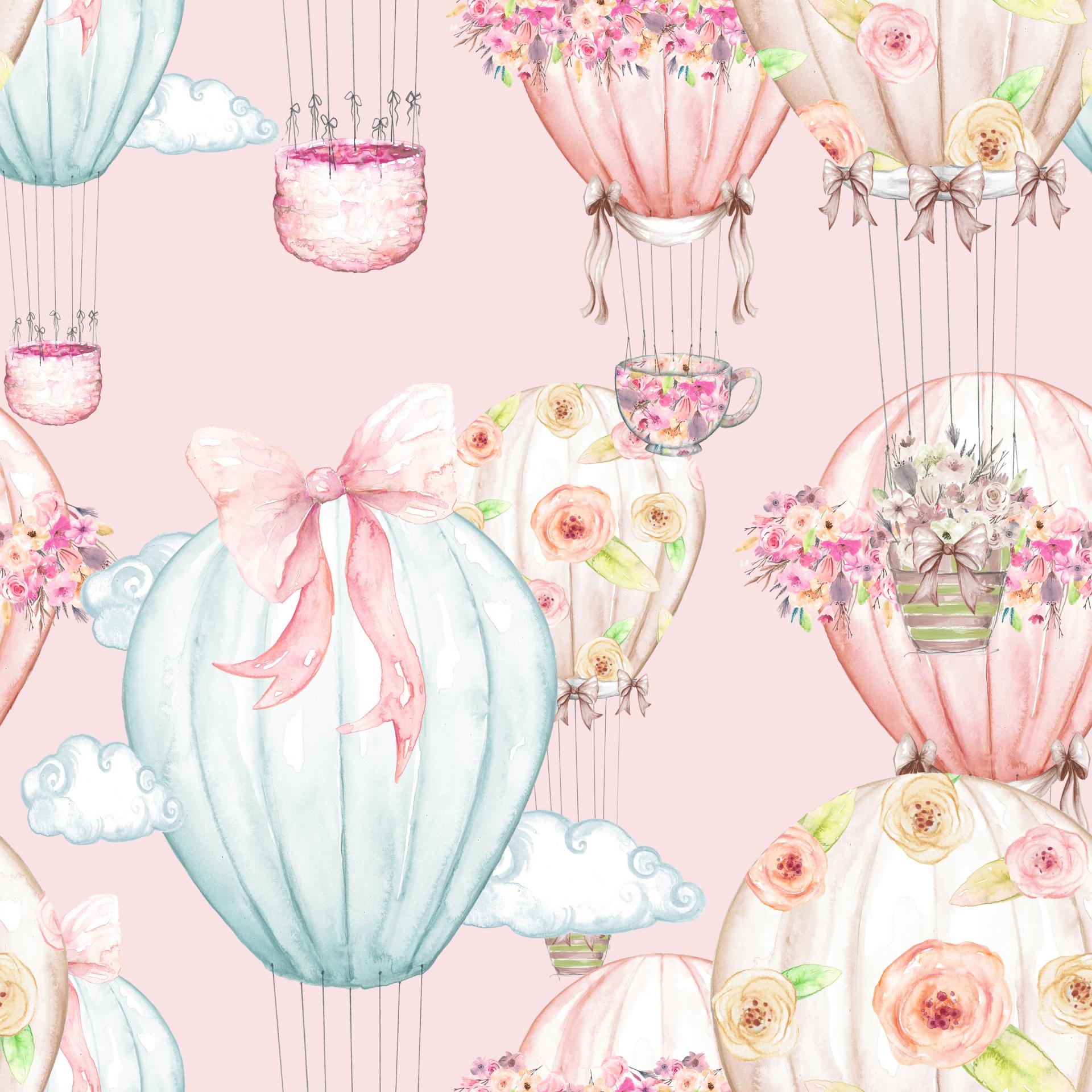 GLOBOS AEROESTÁTICOS FLORAL FONDO ROSA ( EN 10 TEJIDOS DISTINTOS )