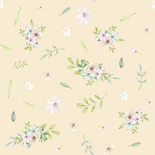 COMBI FLORES AMARILLO BUHOS BOHO BLANCO ( EN 10 TEJIDOS DISTINTOS )