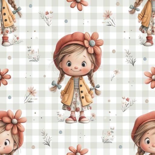 NIÑA CON GORRITO VICHY    ( EN 10 TEJIDOS DISTINTOS ) DISEÑO EXCLUSIVO  [0]