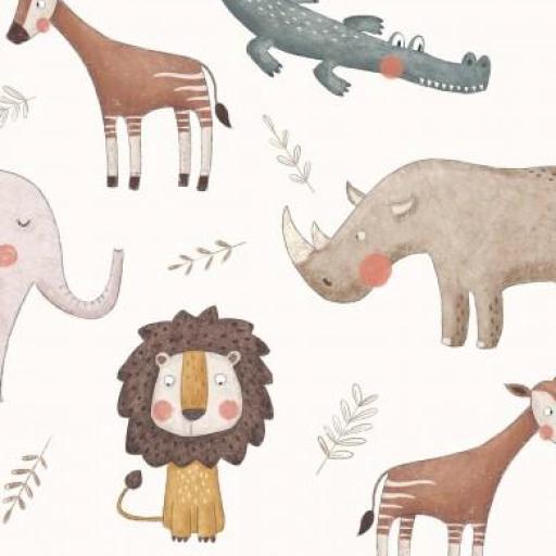 ANIMALES AFRICA  CREMA  (  en 10 tejidos distintos ) 