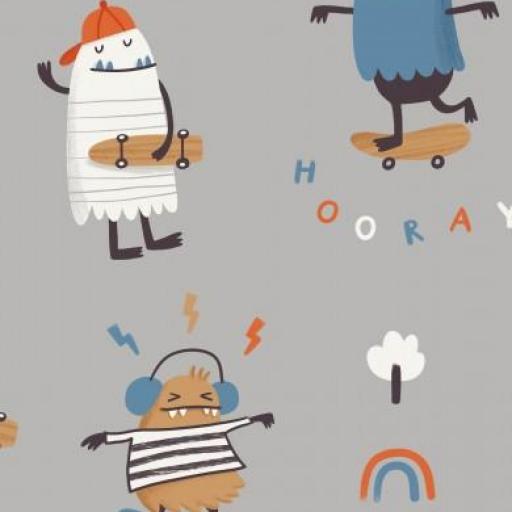   MONSTRUOS EN PATINETE GRIS  ( EN 10 TEJIDOS DISTINTOS )