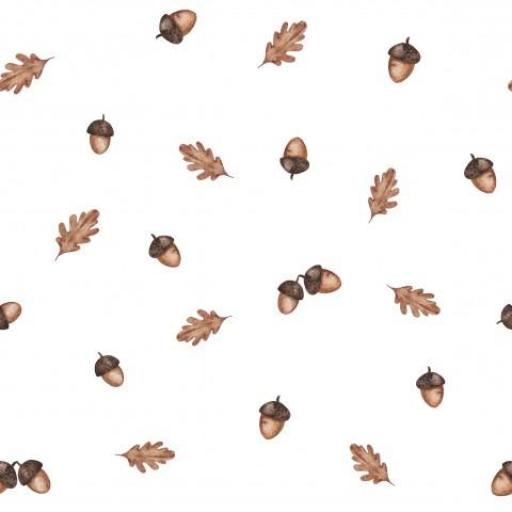 BELLOTAS Y HOJAS DE OTOÑO BLANCO   ( EN 10 TEJIDOS DISTINTOS )